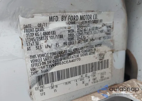 2012 Ford F-250 Xl z USA, uszkodzony, nr VIN 1FT7W2B63CEA40770